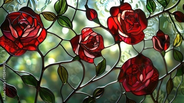 Obraz Red rose flower Stained glass window 
