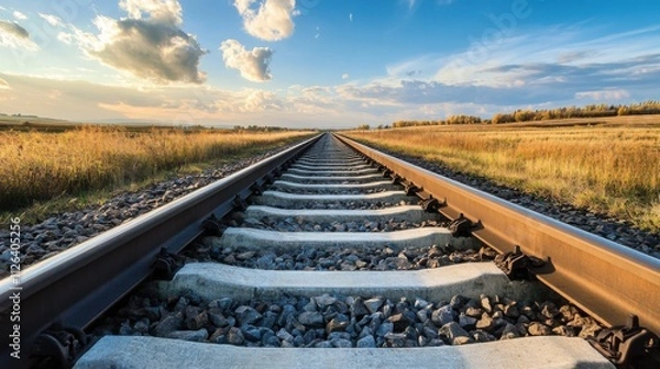 Fototapeta Rails, sleepers, train tracks. Generative AI