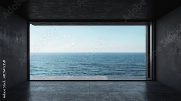 Fototapeta Minimalist open space with a panoramic window showcasing the ocean