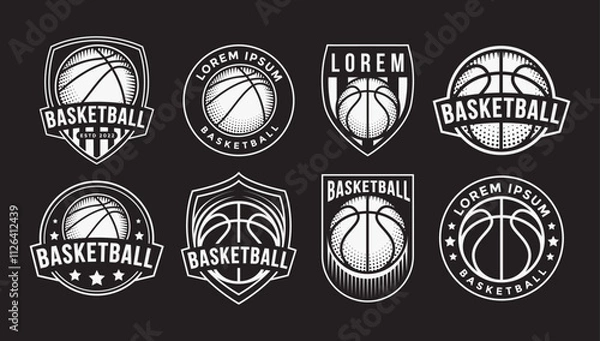 Fototapeta Set of Basketball badge emblem club logo on black background