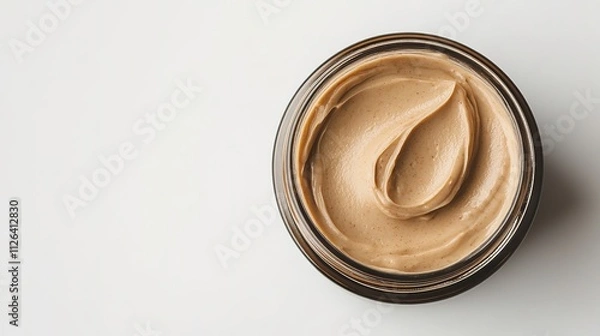 Fototapeta Swirled creamy foundation in jar on white