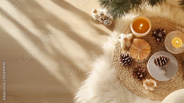 Fototapeta New Year festival background in evocative soft brown tones, with space for text
