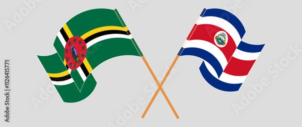 Fototapeta Crossed and waving flags of Dominica and Costa Rica. Vector illustration