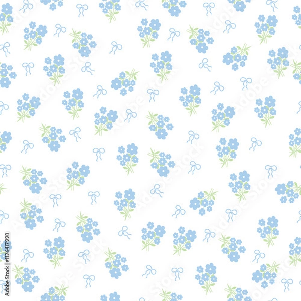 Fototapeta coquette seamless flowers pattern. Delicate petals and vibrant blossoms create an artistic and vintage botanical illustration. Perfect for wallpaper, fabric, wrapping paper and more.
