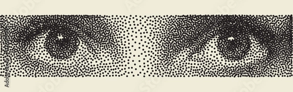 Fototapeta Stipple dotted cutout eyes for trendy y2k retro collages. Vector textured photocopy effect female sight
