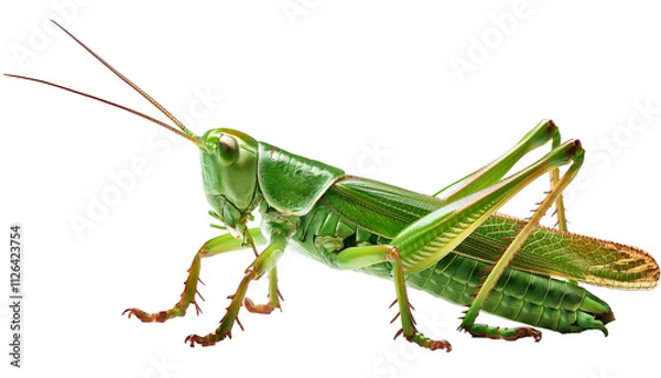Fototapeta image of green color grasshopper insect arthropod. isolated on a transparent background, PNG."
