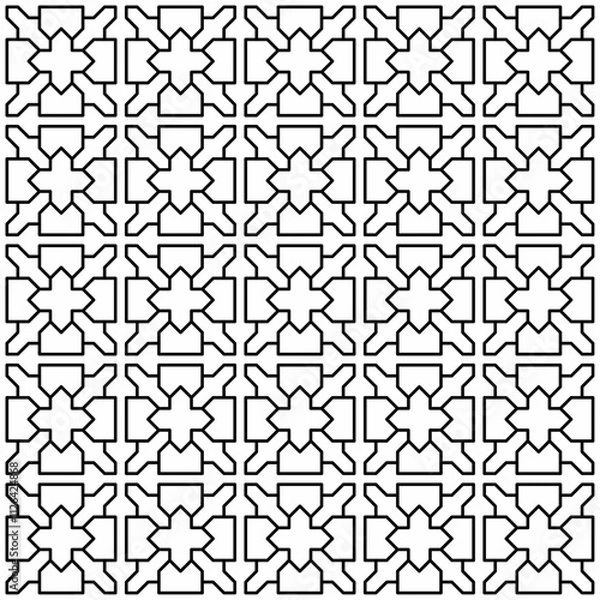 Fototapeta Seamless Islamic geometric pattern, with regular and symmetrical structure in black and white. Suitable for various creative projects or decorative elements.
