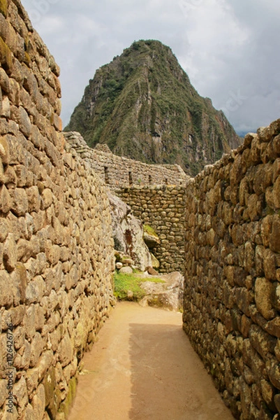 Fototapeta Residential part of Machu Picchu citadel in Peru