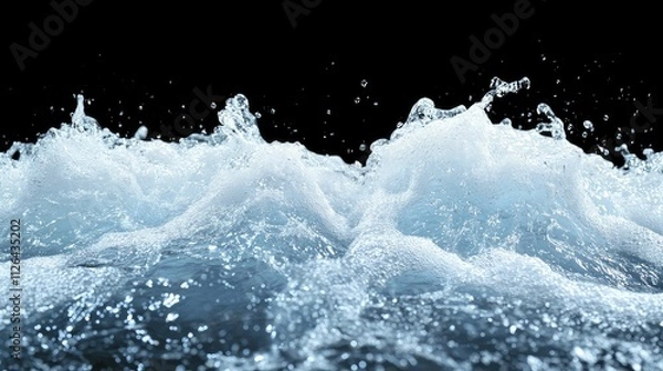 Fototapeta Dynamic flow of water, stark black background, process optimization concept