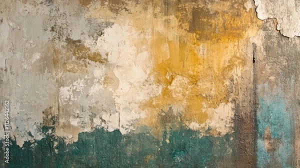 Obraz Peeling plaster wall background in an old building during restoration showcasing layers of texture and color variations.