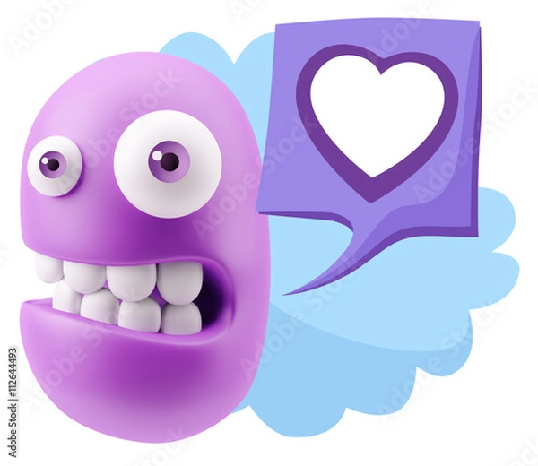 Fototapeta 3d Rendering Smile Character Emoticon Expressing Love with a Hea