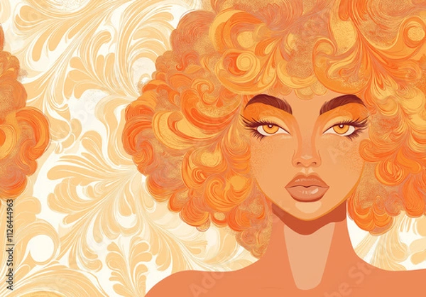 Fototapeta Soft peach and orange swirl pattern with a groovy 1970s retro vibe on a muted pink background. Perfect for vintage-inspired designs or posters, evoking nostalgia and happy, eye-catching energy.
