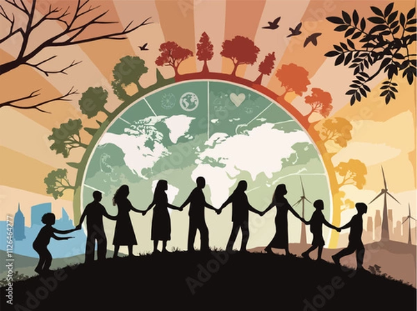 Fototapeta Colorful Abstract Representation of People and Earth Interdepend
