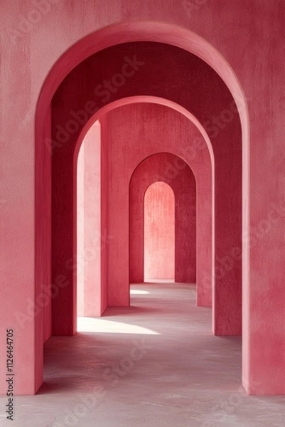 Fototapeta An arched corridor in pink, minimalistic, dark background