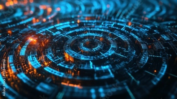 Fototapeta A complex digital maze representing the challenges and obstacles in the digital world, symbolizing cybersecurity, data protection, and online navigation.