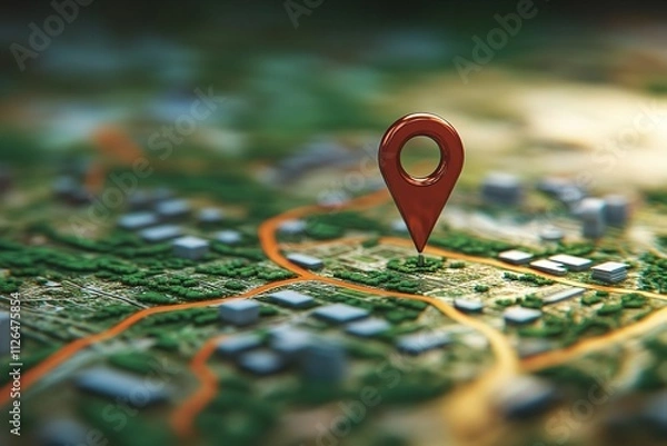 Fototapeta Pin-route and digital GPS location on the map. Generative Ai