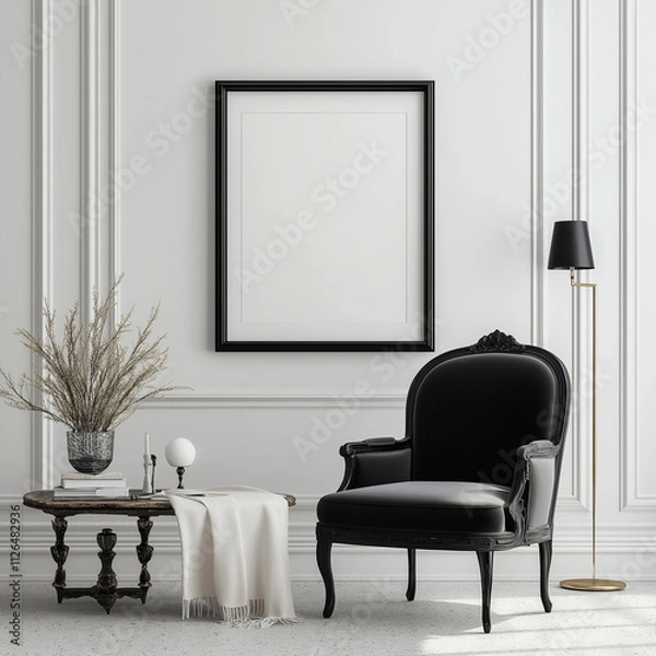 Fototapeta Elegant Room with Mockup Frame for Black and White Portrait