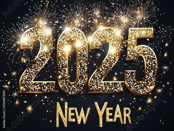 Fototapeta Dazzling 2025 New Year Banner with Sparkling Fireworks Display