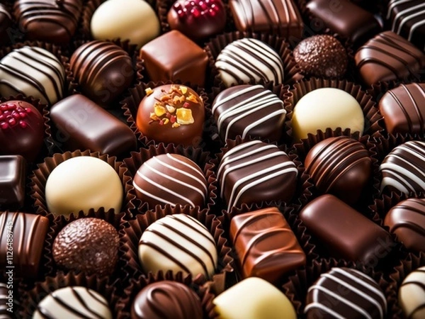 Fototapeta Assorted gourmet chocolate truffles with varied designs for indulgent treats Mocha Mousse 