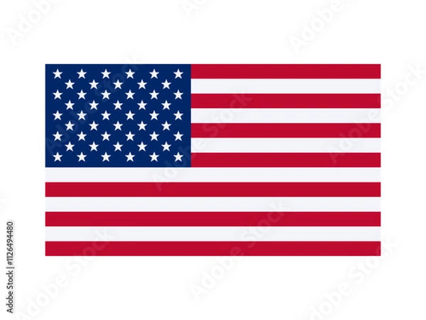Fototapeta USA national flag isolated on white. Official colors and image of Stars and Stripes, simple flat design. Vector clipart or icon for american events and news illustration, travel or politics banner.