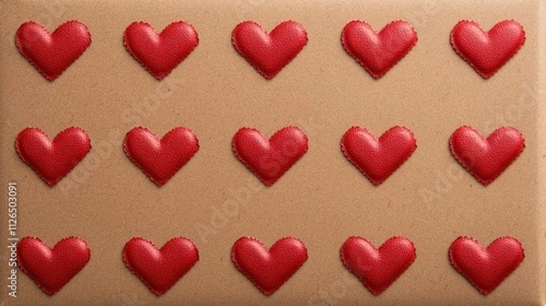 Fototapeta Red Hearts on Brown Background with Textured Surface for Valentine's Day Decor