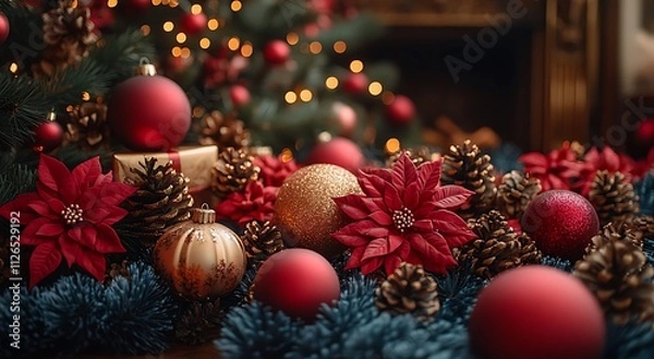 Obraz Close-Up of Ornaments and Pine Cones.

