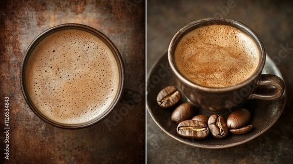 Fototapeta retro styled coffee macro, deep brown color palette, gourmet bean details, film-inspired photography, artful coffee composition, extreme close-up textures