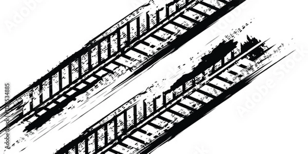 Fototapeta Car tire tread grunge element. Car and motorcycle tire pattern, wheel tire tracks. Black tire print. Vector illustration isolated on white background.