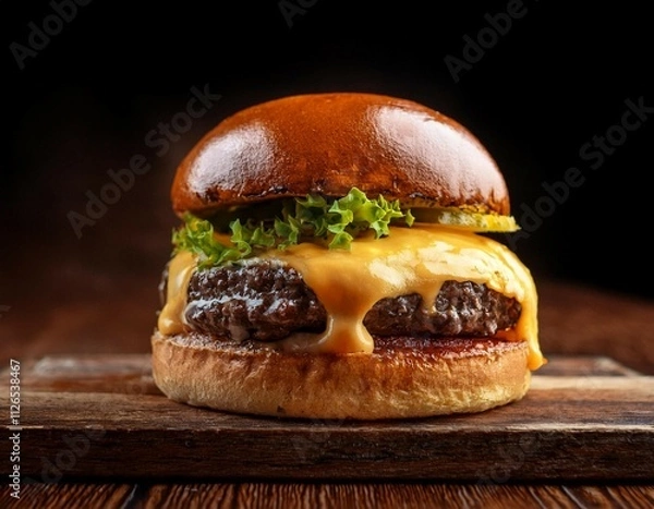 Fototapeta indulge in a deluxe burger crafted from savory beef molten cheese and artisanal bun a culinary masterpiece tempting and irresistible