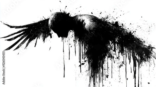 Obraz A monochrome illustration shows a figure in a dark ink splatter style.
