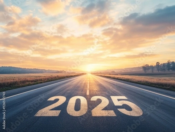 Fototapeta Journey to 2025: A Road Less Traveled, Embracing the Dawn of a New Era