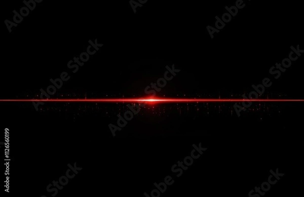 Fototapeta  Red laser beam light line on a black background, an abstract glowing effect with a red flare and lens flares in a flat design style.