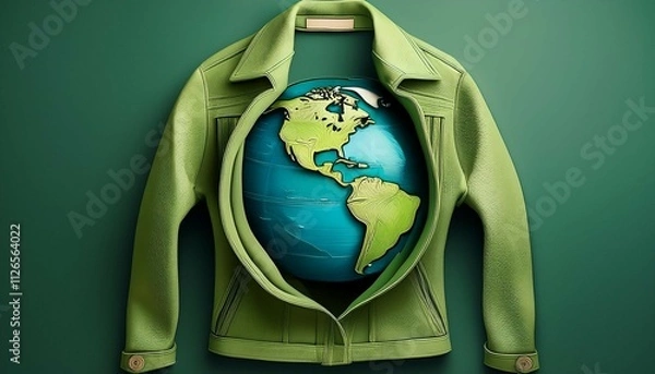 Obraz sustainable fashion concept jacket with planet earth in the middle copy space generative ai