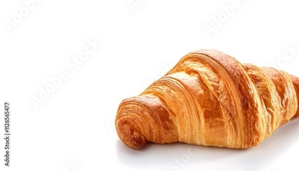 Fototapeta Croissant roll is a French buttery, flaky, viennoiserie puff pastry inspired by the shape of the Austrian kipferl, but using the yeast leavened laminated dough made from in a crescent shape. Isolated