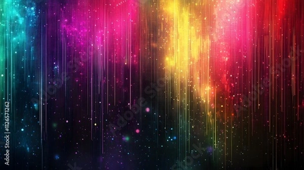 Obraz Abstract Colorful Digital Rain Lines and Glowing Particles