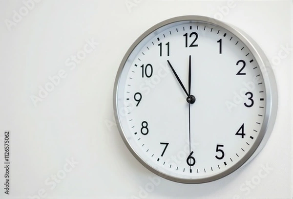 Fototapeta A white clock is prominently hanging on a pristine white wall
