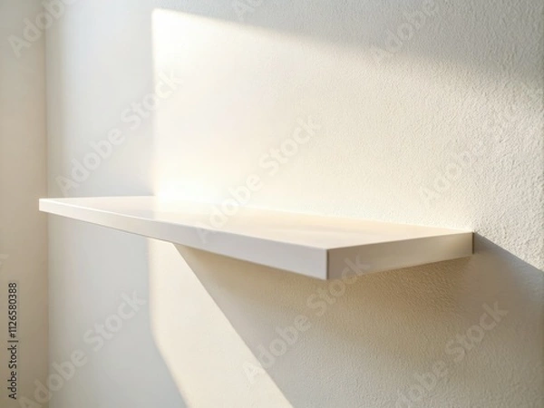 Fototapeta White Shelf Interior Design, Minimalist Home Decor, Beige Shadow, Wall Shelf Photography, Candid Shot, Light and Shadow