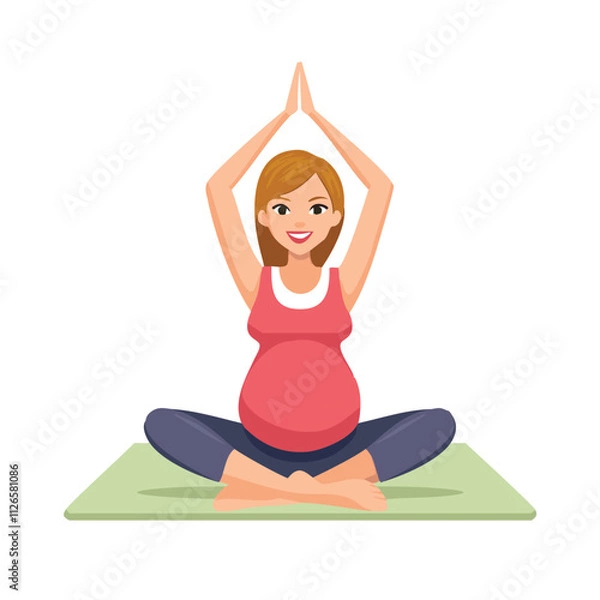 Obraz A pregnant woman, glowing with calm energy, gracefully practices yoga on a mat in a peaceful, sunlit room, gently stretching her body through a series of poses that promote relaxation, flexibility.