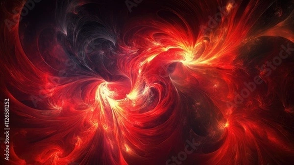 Fototapeta Abstract fiery red and black swirls, dynamic energy, cosmic nebula.