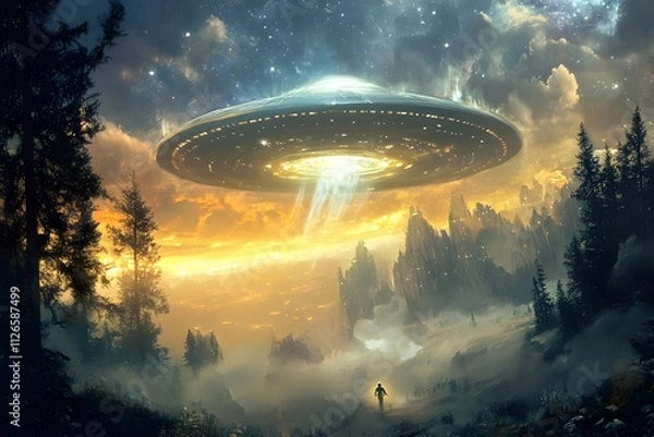 Fototapeta Fantasy world. spaceship, U.F.O, Generative AI