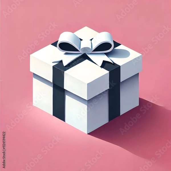Fototapeta A simple vibrant color sleek monochromatic valentine gift box with a simple ribbon, designed in a flat style.