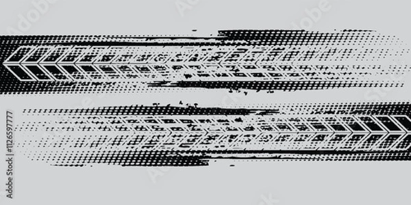 Fototapeta Drift background monochrome with texture wheel marks and drift in skidding, rounded tire marks. Vector isolated texture.