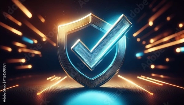 Obraz metallic checkmark with glowing highlights confirmation of success 3d illustration