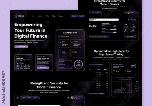 Fototapeta Crypto Currency Landing Page Design Template