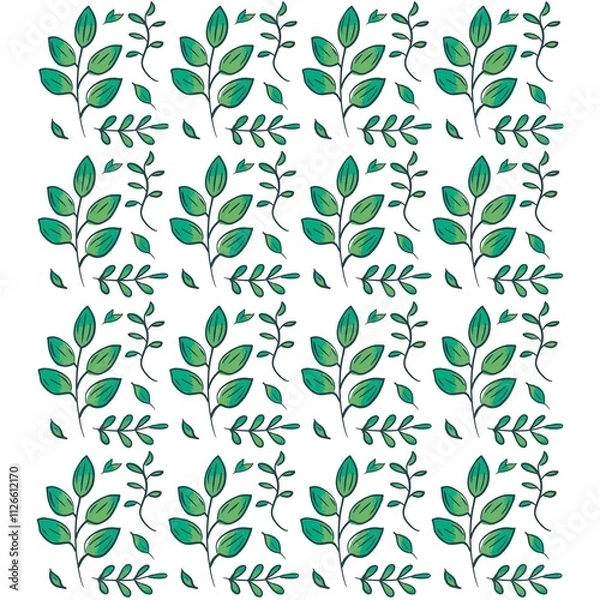 Obraz Minimalistic Isolated Seamless floral pattern set and pack of flowers and plants on white background wallpaper paper wrap Green blue and black and white 