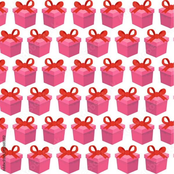 Fototapeta A colorful, seamless pattern featuring vibrant pink gift boxes with red bows, perfect for festive designs and celebrations.