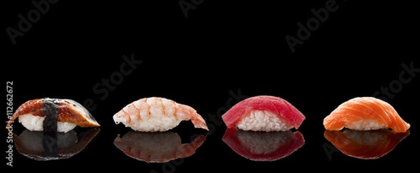 Obraz Sushi nigiri over black background