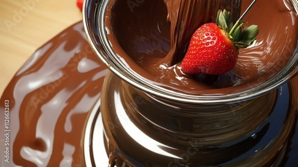 Obraz Strawberry dipped in melted chocolate fountain.