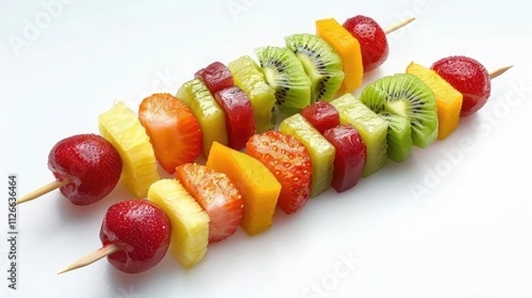 Fototapeta A fresh fruit kebabs, isolated on a white background 