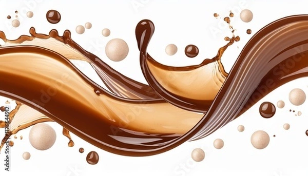 Fototapeta Delicious Brown Cream Coffee Liquid Swirl Splash with Tiny Foundation Bubbles Isolated on Clear Background - Captivating Beverage Photography for Coffee Lovers and Culinary Enthusiasts